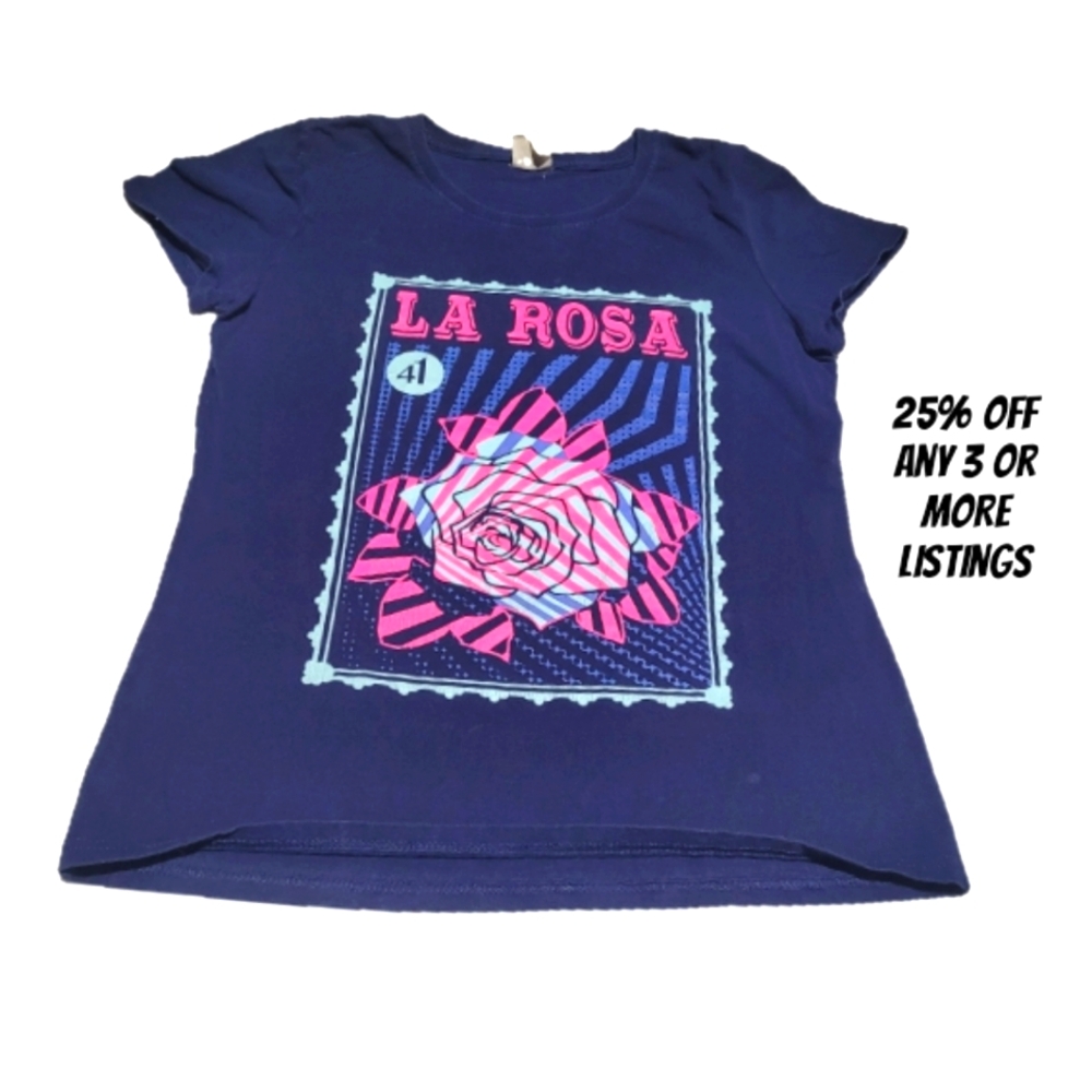 La Rosa Graphic Print Size Medium Loteria Short Sleeve Crewneck T-shirt Chalupa